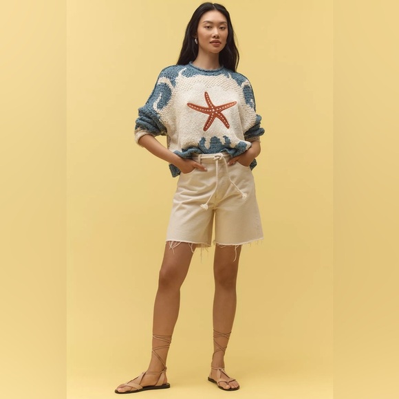 NWT! Anthropologie Pilcro Pullover Long-Sleeve Crew-Neck Icon Sweater Starfish - Picture 4 of 7